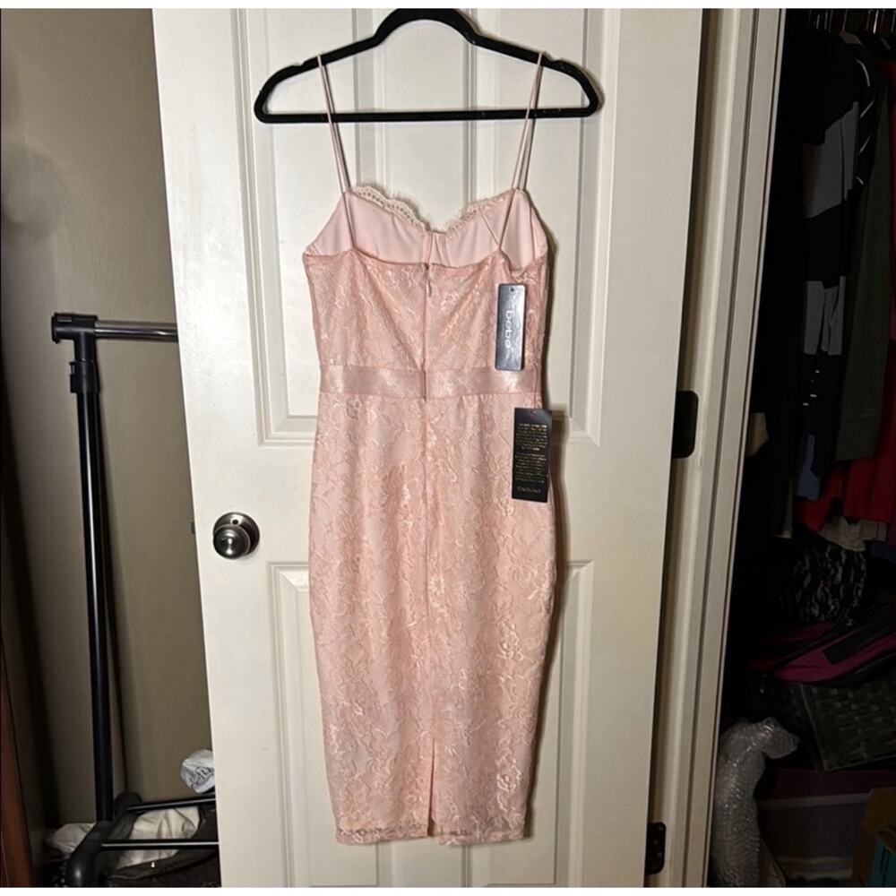 Bebe Blush Striped Mesh Lace Satin Midi Dress - Picture 4 of 6